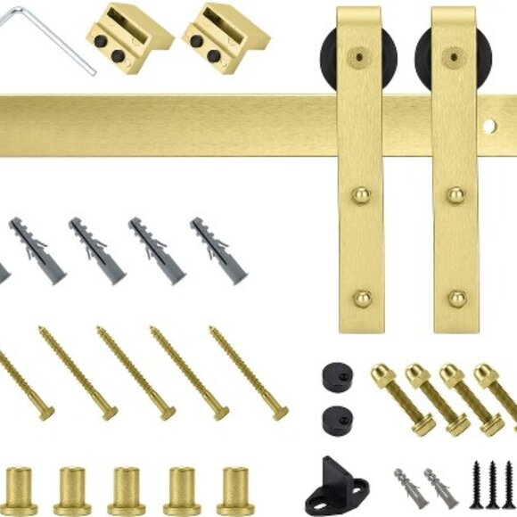 78-in Soft Gold Indoor Barn Door Hardware Kit - Picture 1 of 1